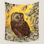 Tawny Owl Yellow Wall Tapestry Gallery Image 4