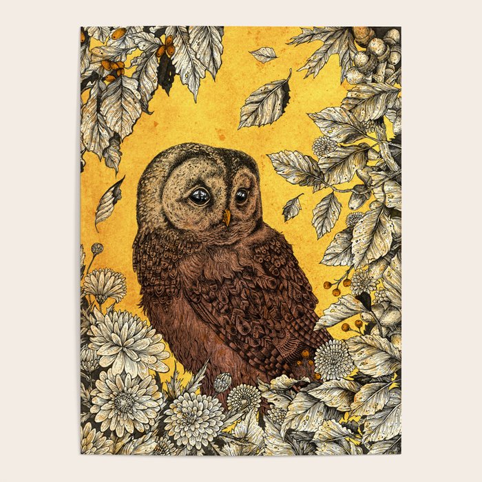 Tawny Owl Yellow Poster Gallery Image 4