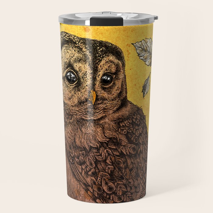 Tawny Owl Yellow Travel Mug Gallery Image 1