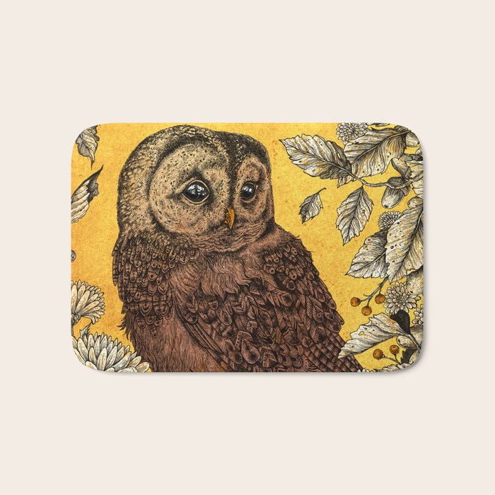 Tawny Owl Yellow Bath Mat Gallery Image 1