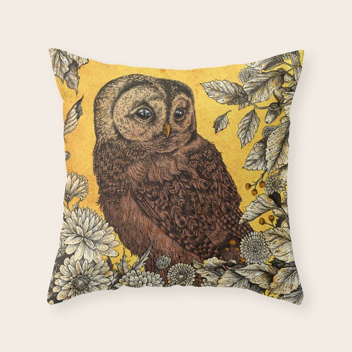 Tawny Owl Yellow Throw Pillow Gallery Image 6