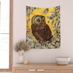 Tawny Owl Yellow Wall Tapestry Gallery Image 2