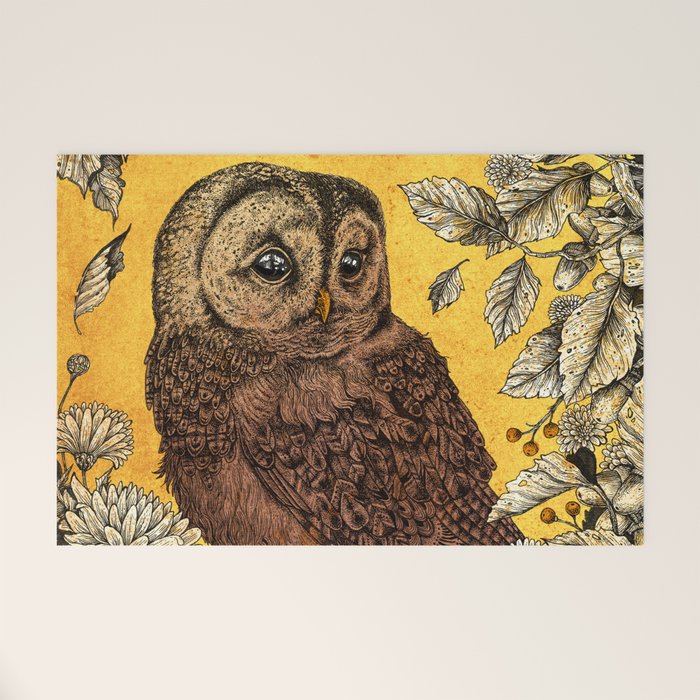 Tawny Owl Yellow Welcome Mat Gallery Image 1