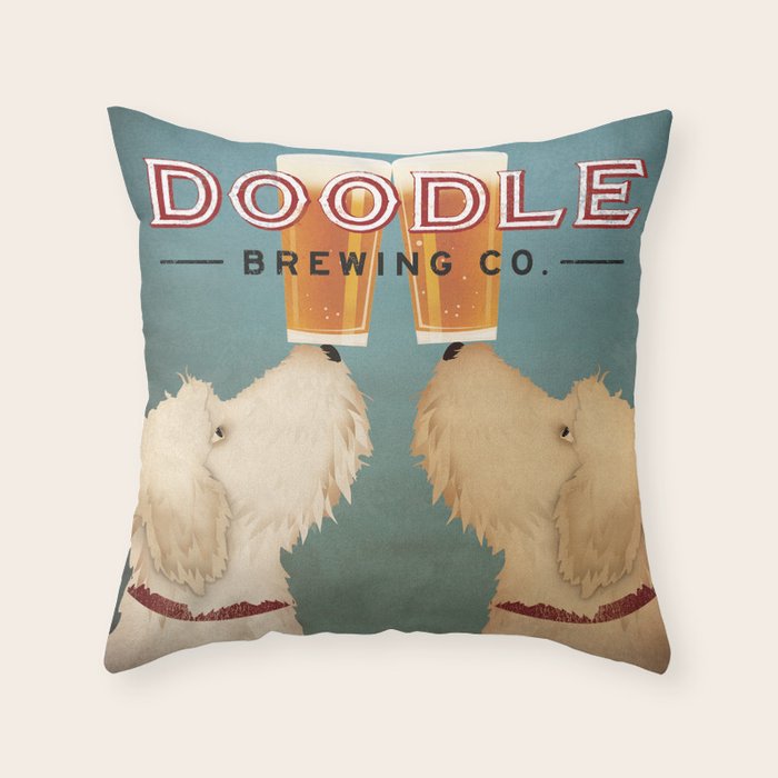 Goldendoodle Labradoodle Doodle Brewing Co. Beer Sign Throw Pillow Gallery Image 6