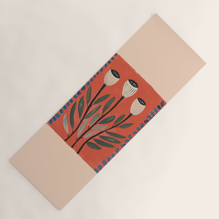 Terracotta Poppy Pod Folk Art Yoga Mat Gallery Image 1