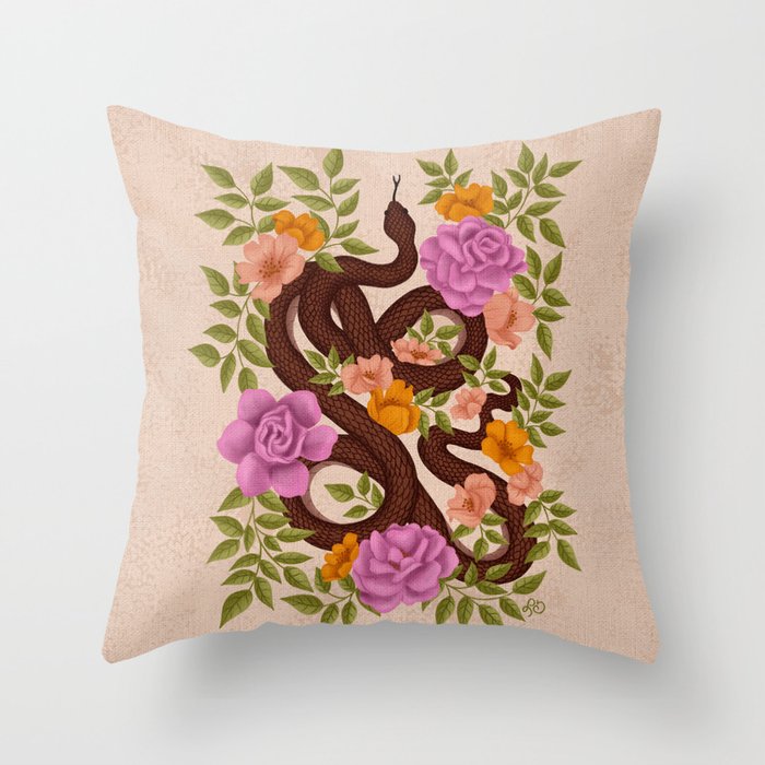 Year of the Snake-Garden Serpent in Bloom Throw Pillow Gallery Image 1