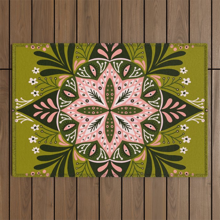 Sprouting Mandala - Sage & Pink Outdoor Rug Gallery Image 1