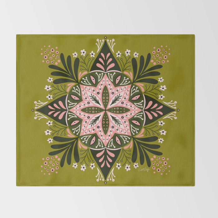 Sprouting Mandala - Sage & Pink Throw Blanket Gallery Image 2