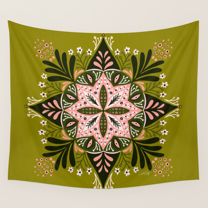 Sprouting Mandala - Sage & Pink Wall Tapestry Gallery Image 1