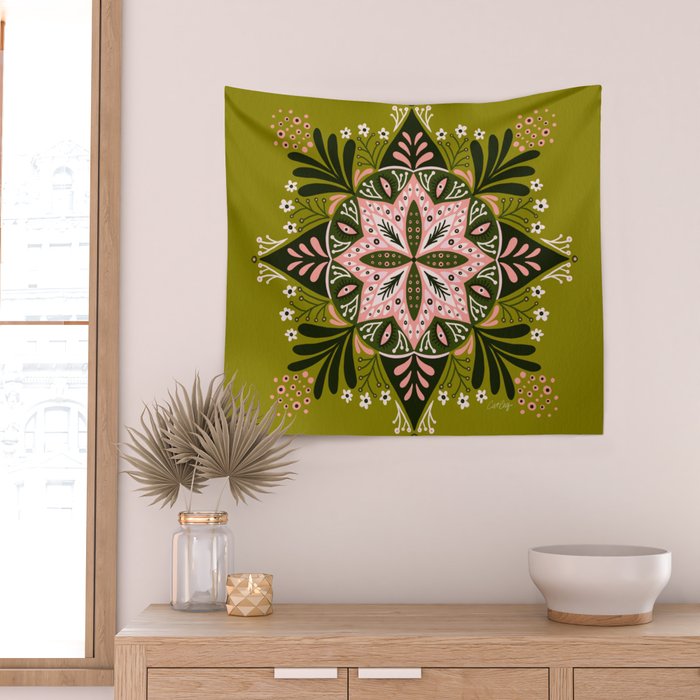Sprouting Mandala - Sage & Pink Wall Tapestry Gallery Image 2
