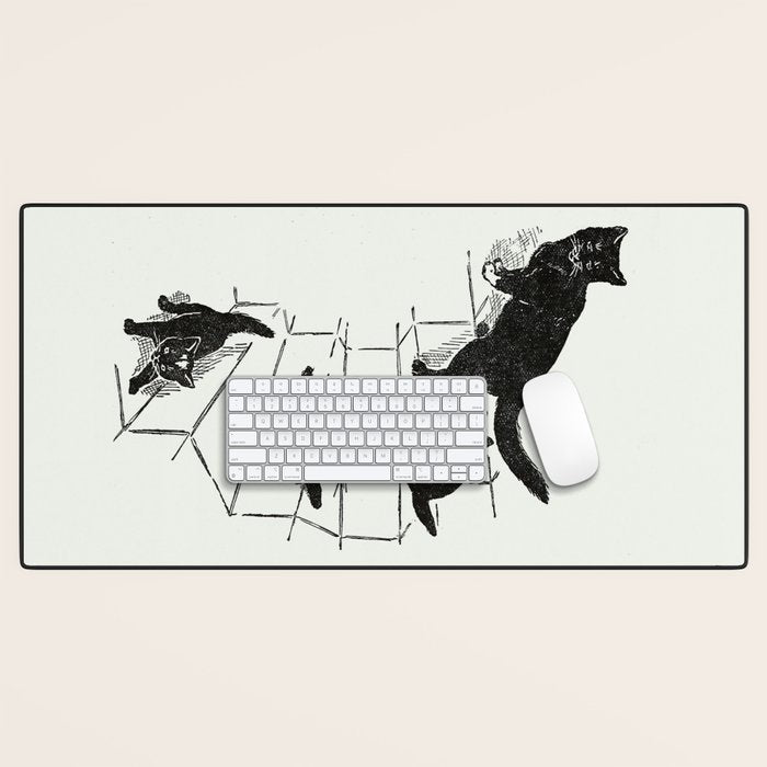 Cat With Kitten On Stairs Desk Mat Gallery Image 1