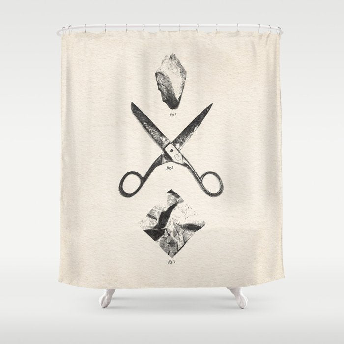 PLAY / Rock Scissors Paper - vintage Shower Curtain Gallery Image 1