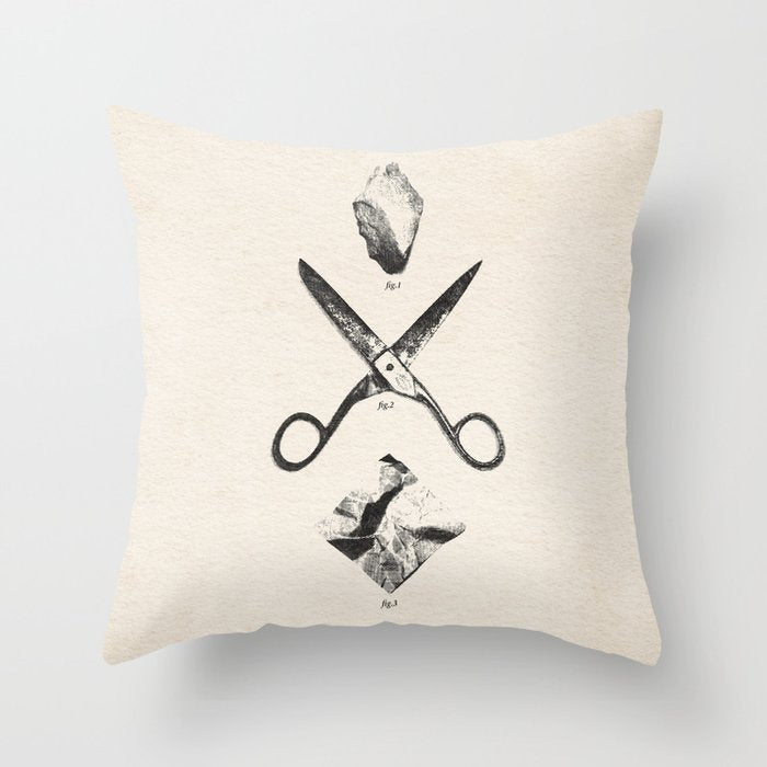 PLAY / Rock Scissors Paper - vintage Throw Pillow Gallery Image 6