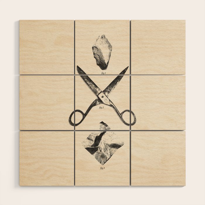 PLAY / Rock Scissors Paper - vintage Wood Wall Art Gallery Image 1