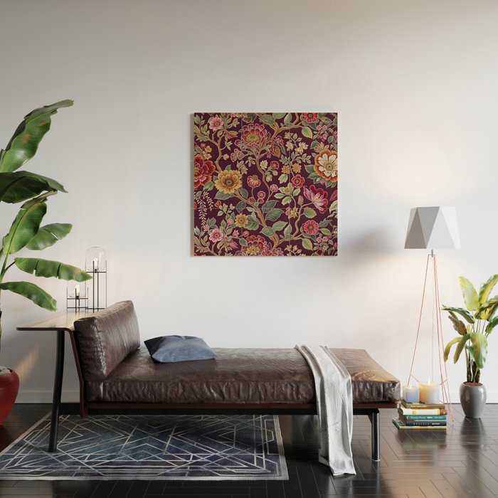 Casbah Magenta Burgundy Floral Wood Wall Art Gallery Image 2