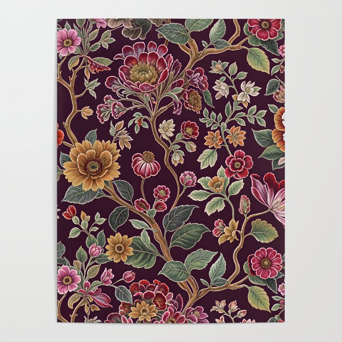 Casbah Magenta Burgundy Floral Poster Gallery Image 4