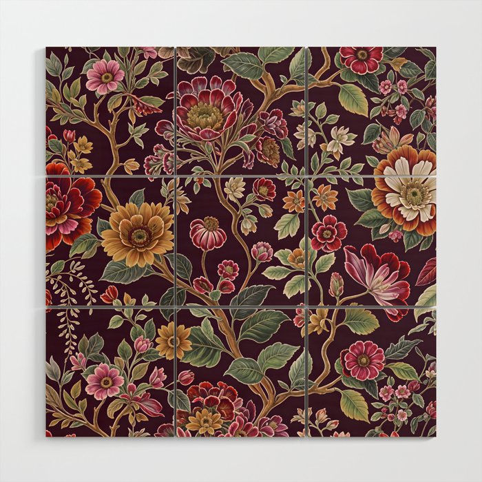 Casbah Magenta Burgundy Floral Wood Wall Art Gallery Image 1