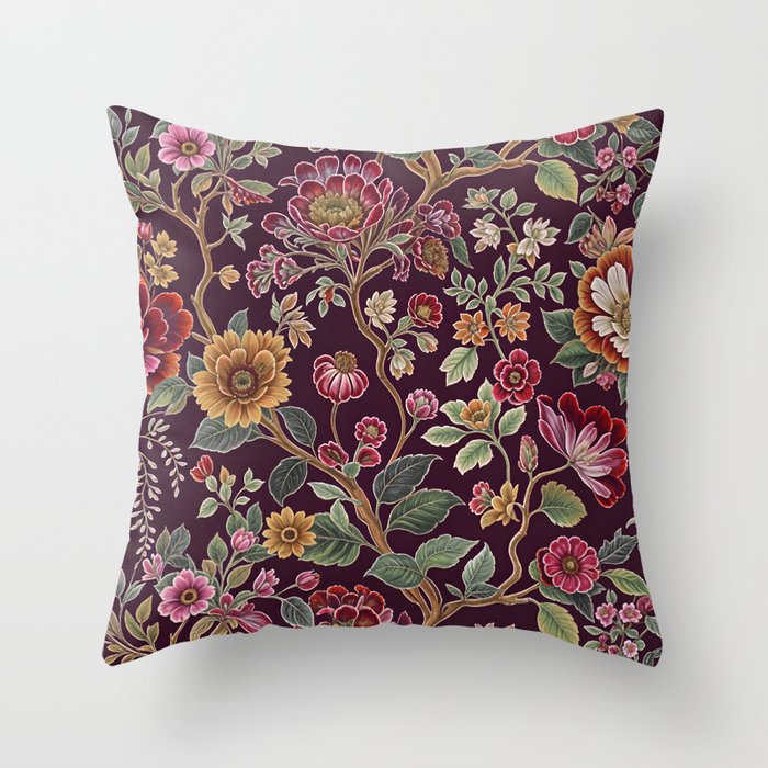 Casbah Magenta Burgundy Floral Throw Pillow Gallery Image 6