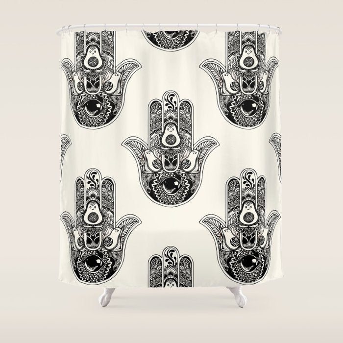 Hamsa Hand Avocado Shower Curtain Gallery Image 1