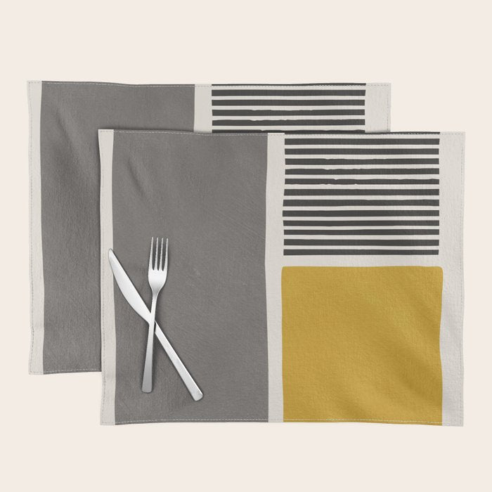 Mustard Gray and Black Lines Placemat Gallery Image 1