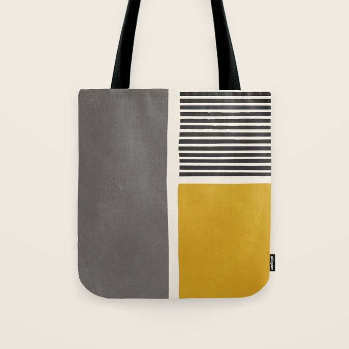 Mustard Gray and Black Lines Tote Bag Gallery Image 1