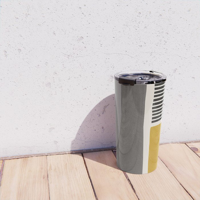 Mustard Gray and Black Lines Travel Mug Gallery Image 4