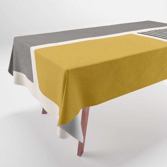 Mustard Gray and Black Lines Tablecloth Gallery Image 1