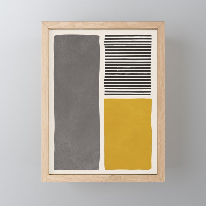 Mustard Gray and Black Lines Mini Art Print Gallery Image 1