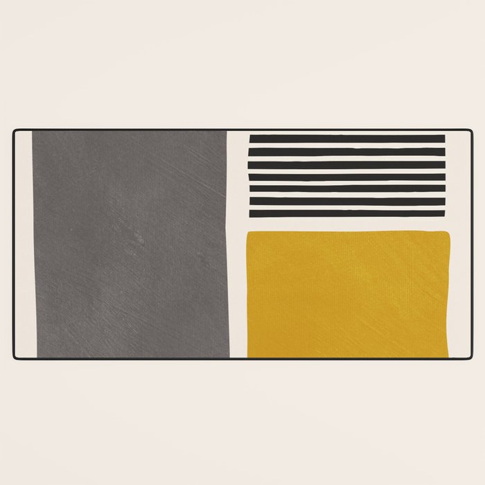 Mustard Gray and Black Lines Desk Mat Gallery Image 3
