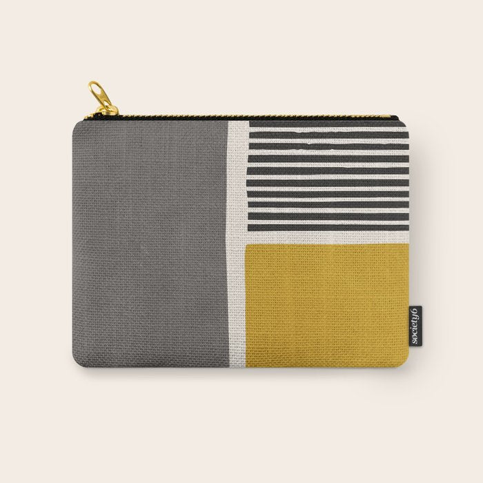 Mustard Gray and Black Lines Carry All Pouch Gallery Image 1