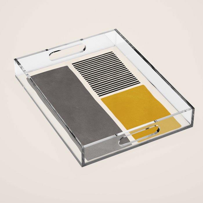 Mustard Gray and Black Lines Acrylic Tray Gallery Image 1