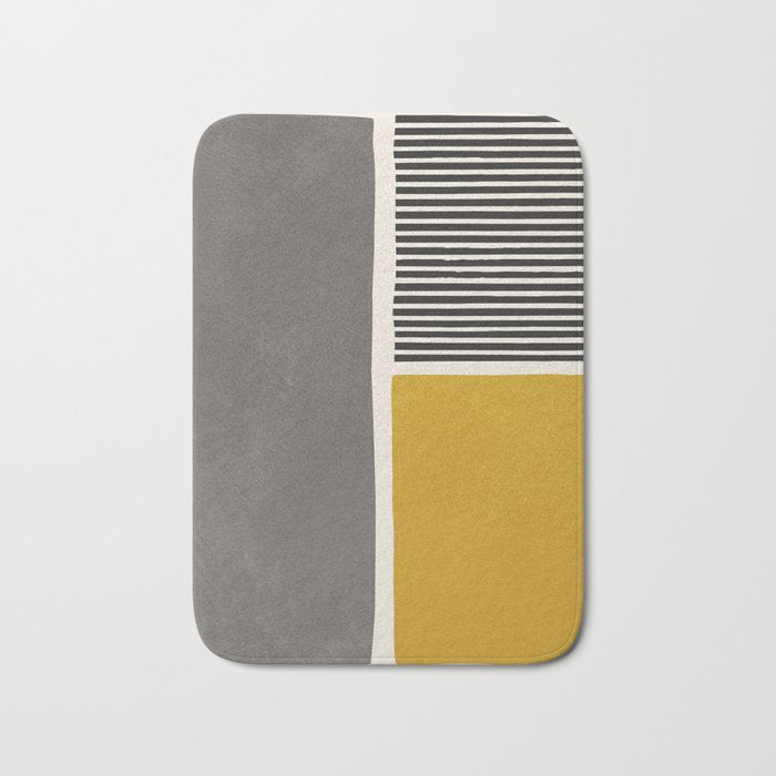 Mustard Gray and Black Lines Bath Mat Gallery Image 1