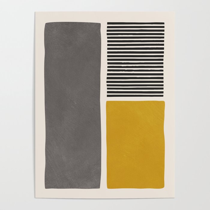 Mustard Gray and Black Lines Poster Gallery Image 1