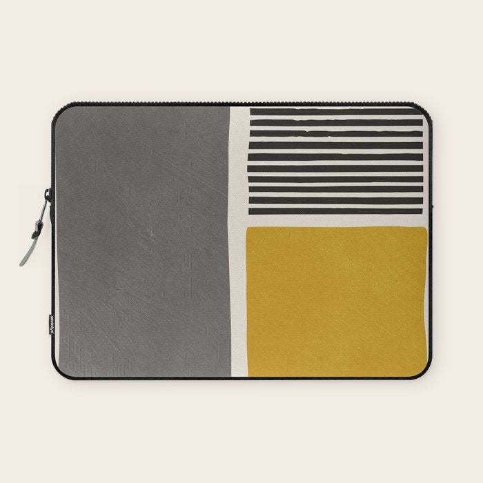 Mustard Gray and Black Lines Laptop Sleeve Gallery Image 1