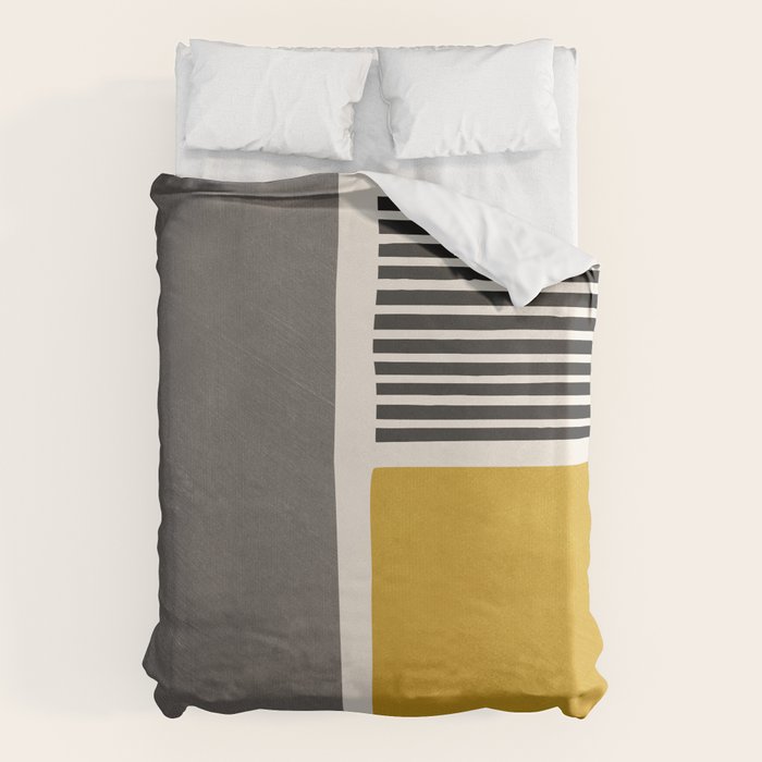 Mustard Gray and Black Lines Duvet Cover Gallery Image 1