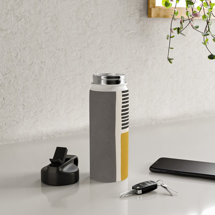 Mustard Gray and Black Lines Water Bottle Gallery Image 4