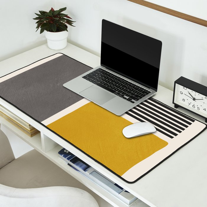 Mustard Gray and Black Lines Desk Mat Gallery Image 2