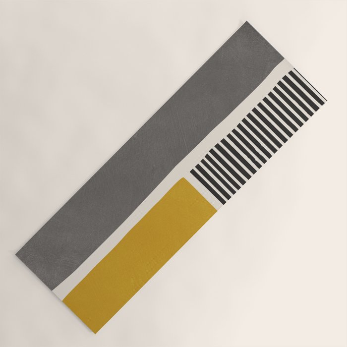 Mustard Gray and Black Lines Yoga Mat Gallery Image 1