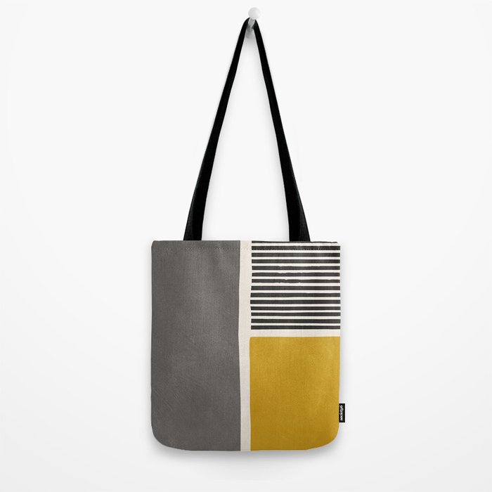 Mustard Gray and Black Lines Tote Bag Gallery Image 2
