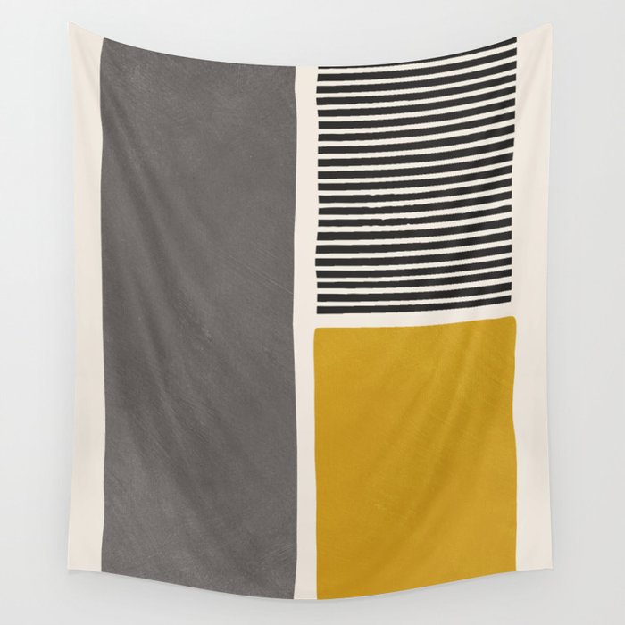 Mustard Gray and Black Lines Wall Tapestry Gallery Image 4