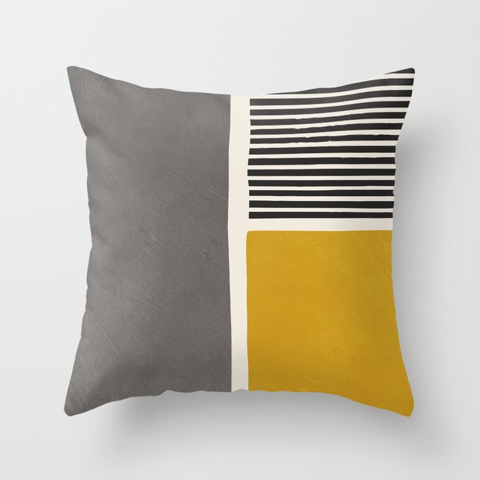 Mustard Gray and Black Lines Throw Pillow Gallery Image 1