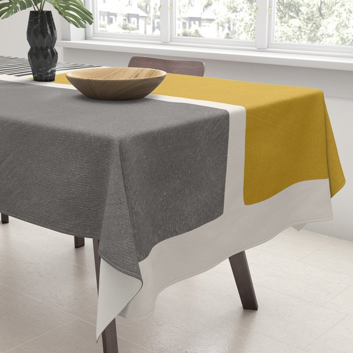 Mustard Gray and Black Lines Tablecloth Gallery Image 3