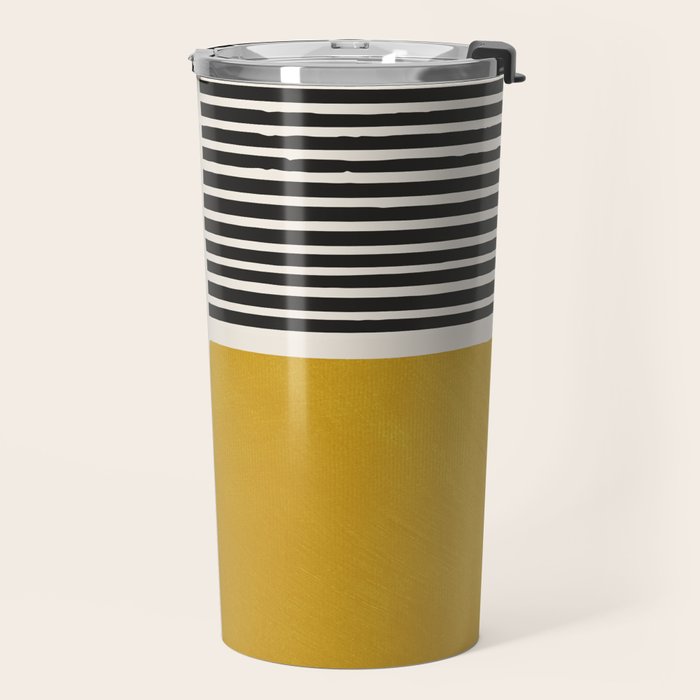 Mustard Gray and Black Lines Travel Mug Gallery Image 2
