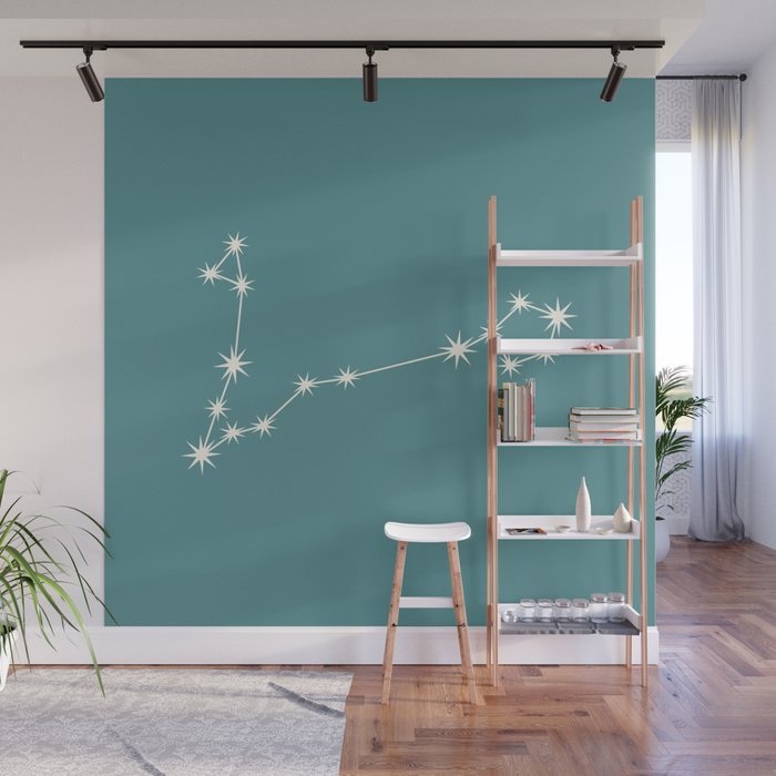 Pisces Zodiac Star Constellation Line Art Teal Wall Mural Gallery Image 1