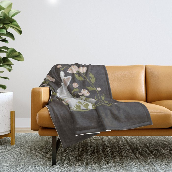 White Rabbit Floral Throw Blanket Gallery Image 1
