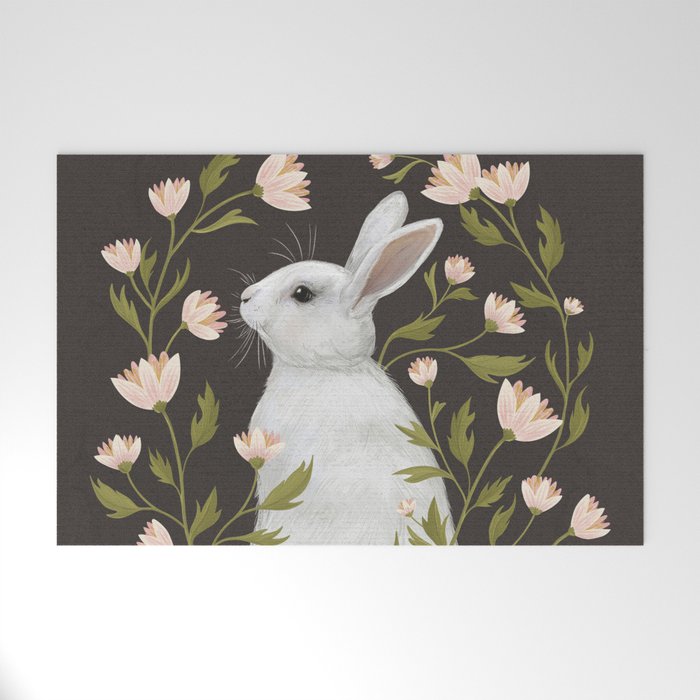 White Rabbit Floral Welcome Mat Gallery Image 1