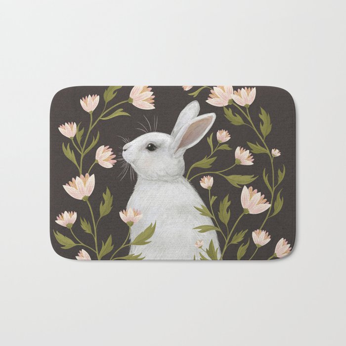 White Rabbit Floral Bath Mat Gallery Image 1