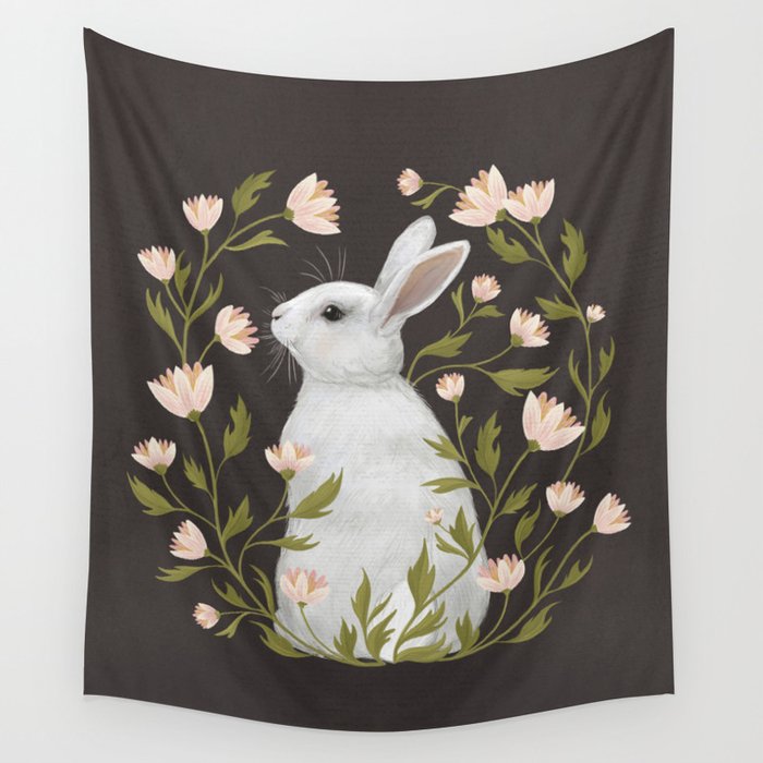 White Rabbit Floral Wall Tapestry Gallery Image 1