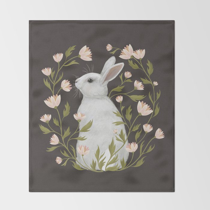 White Rabbit Floral Throw Blanket Gallery Image 2