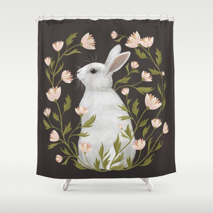 White Rabbit Floral Shower Curtain Gallery Image 1